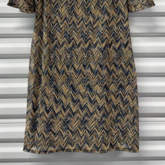 Chris McLaughlin Womens Metallic Chevron Boho Dress Blue Gold Bell Sleeve Size 8 - Picture 6 of 9